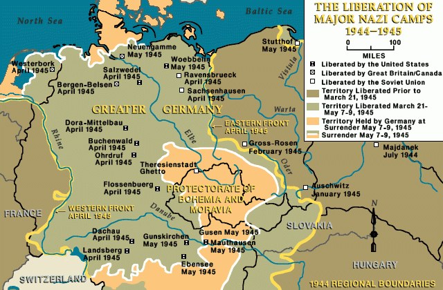 Carte · Liberation of Major Nazi Camps, 1944–1945 · USHMM