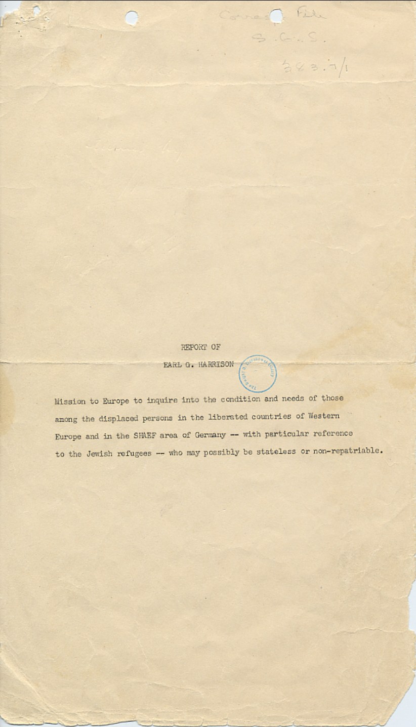 Document · Report of Earl G. Harrison · Août 1945 · Eisenhower Presidential Library